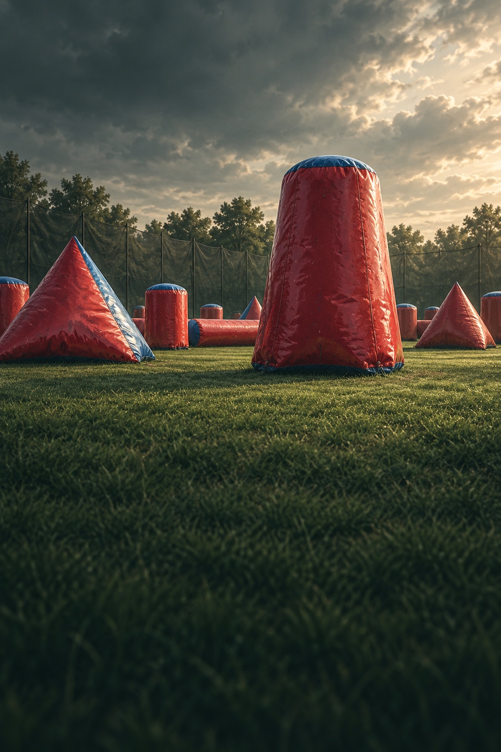 Red and blue bunkers on a paintball field